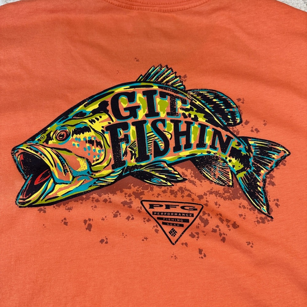Columbia PFG Mens Git Fishin SS Tee Orange Bass Graphic T-Shirt XL NEW